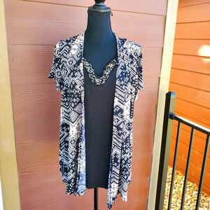 Vintage LAVISH Beaded Layered Blouse Cardigan Size Large